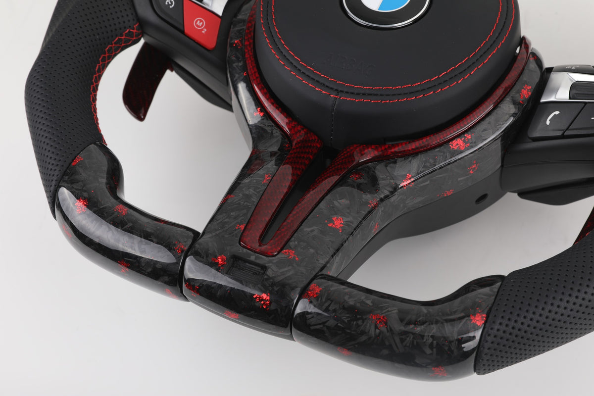 Volante BMW M Performance Carbono y Alcantara Roja | Costuras Azules