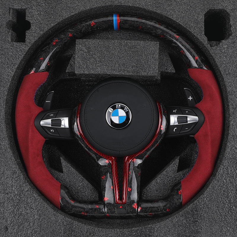 Volante BMW M Performance Carbono y Alcantara Roja | Costuras Azules