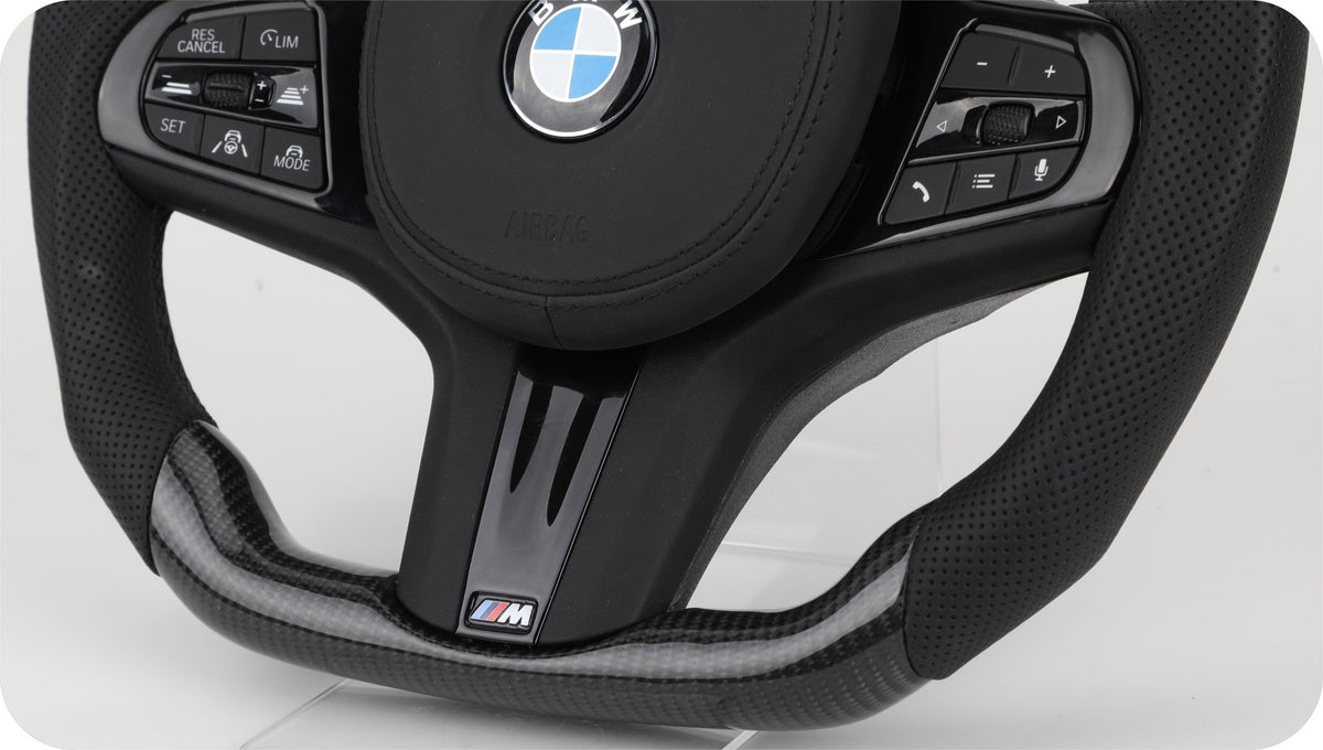 Volante BMW M Deportivo en Fibra de Carbono y Cuero Perforado | Display LED, Levas, Multifunción, Airbag y Fondo Plano