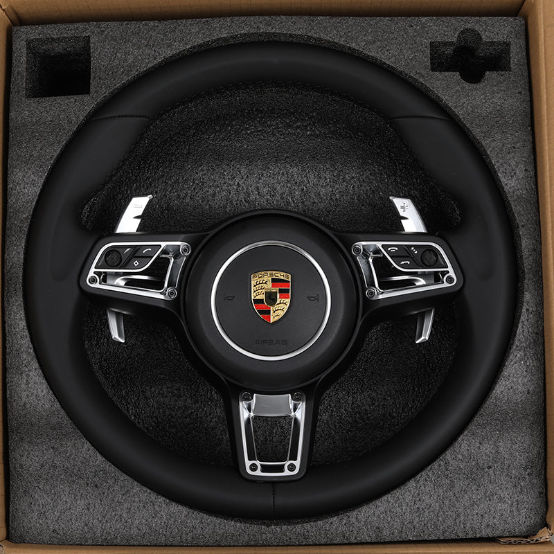 Volante Deportivo Porsche de Cuero Negro con Mandos Multifunción, Levas de Cambio y Airbag Incluido