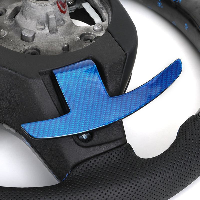 Volante BMW Deportivo en Carbono Forjado con Detalles Azules | Pantalla LED, Levas de Carbono Azul, Fondo Plano y Airbag