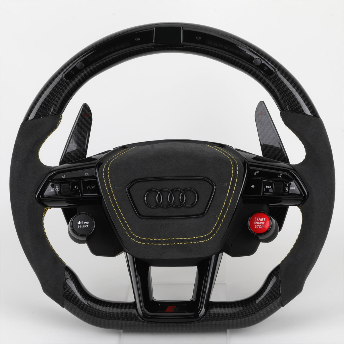 Volante Audi RS Carbono y Alcantara | Costuras Amarillas y Levas