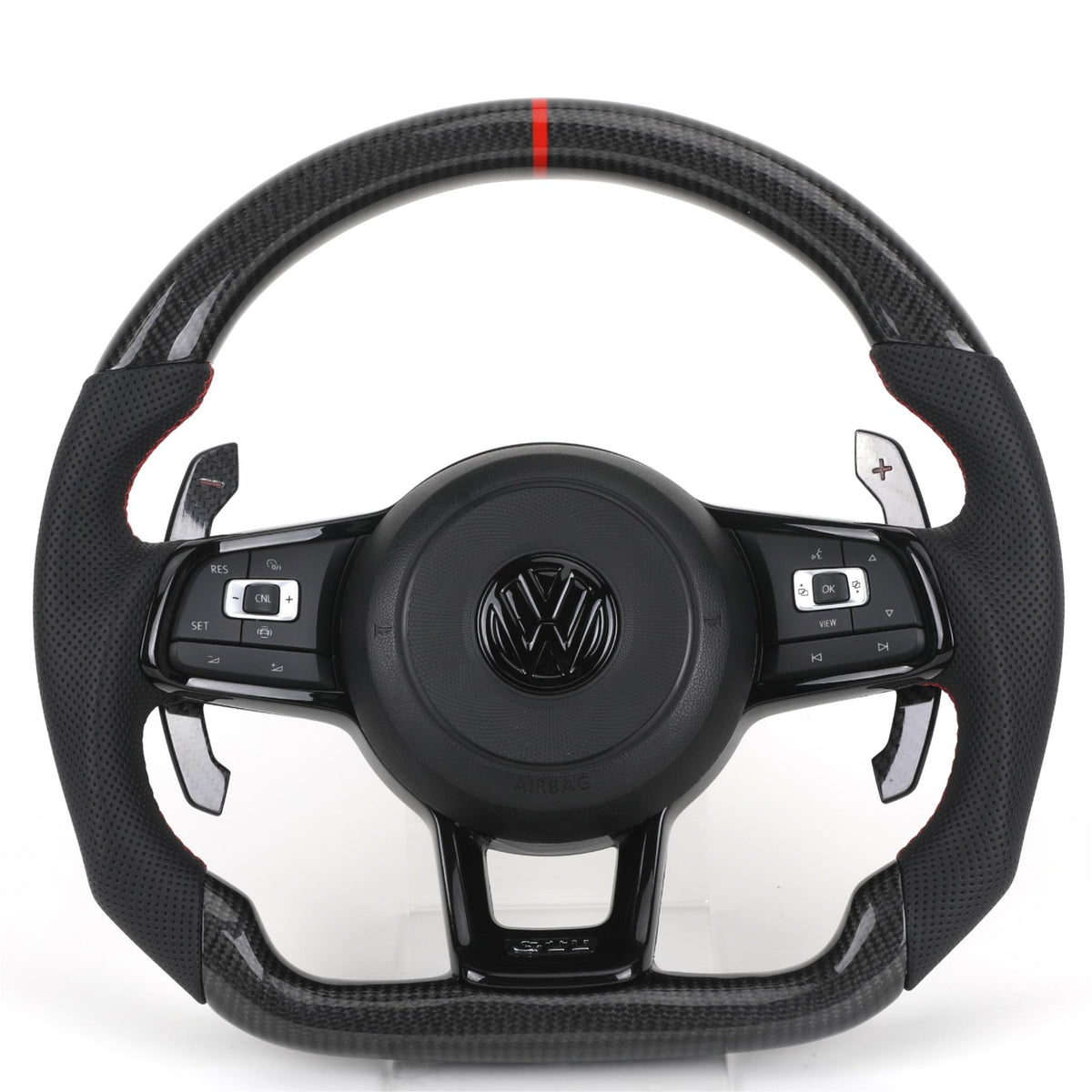Volante Deportivo Volkswagen Golf R en Fibra de Carbono y Cuero Perforado con Levas DSG