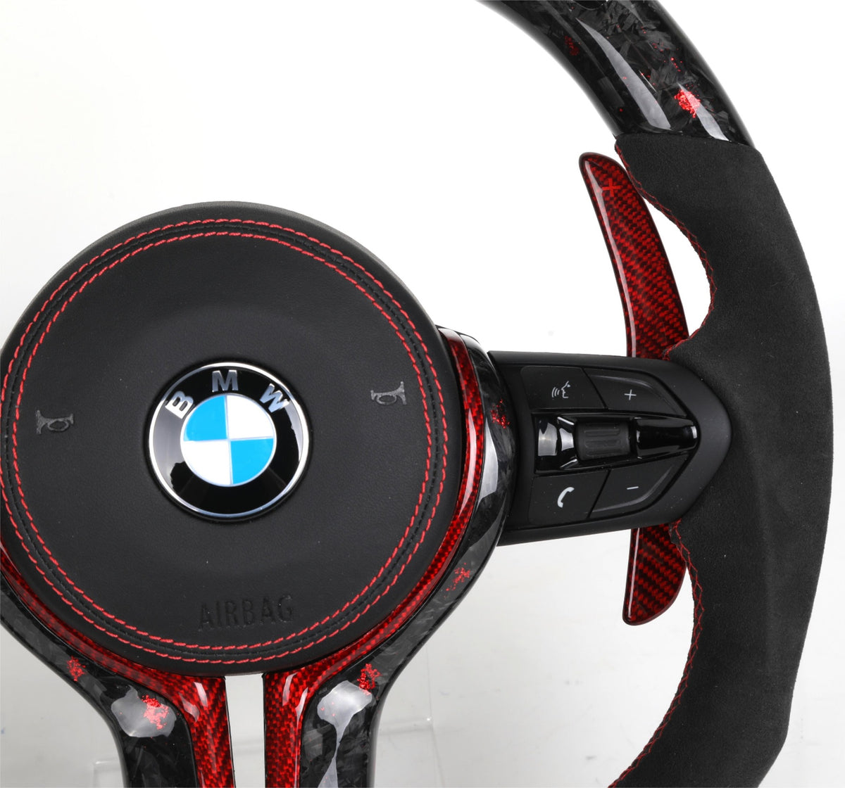 Volante BMW M Deportivo en Carbono Forjado Rojo y Alcantara | Pantalla LED, Botones M1/M2, Levas y Airbag