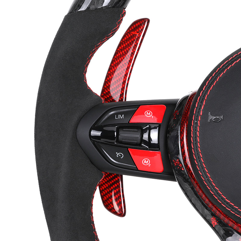 Volante BMW M Deportivo en Carbono Forjado Rojo y Alcantara | Pantalla LED, Botones M1/M2, Levas y Airbag