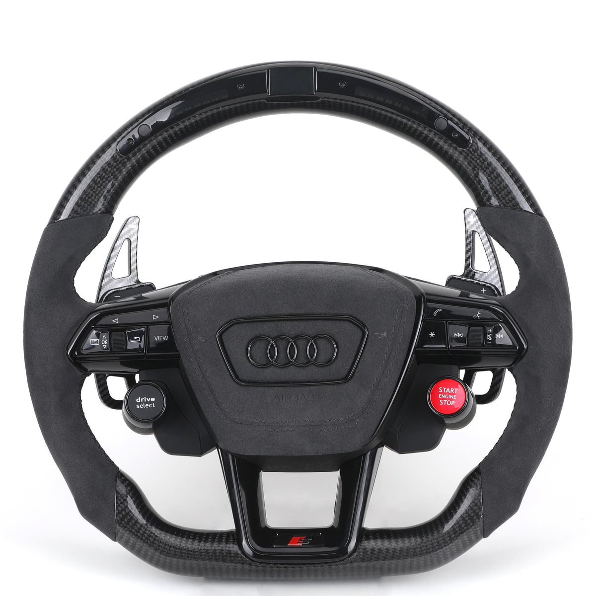 Volante Deportivo Audi de Carbono y Alcántara con LED, Levas, Drive Select, Start Engine Stop y Airbag Incluido