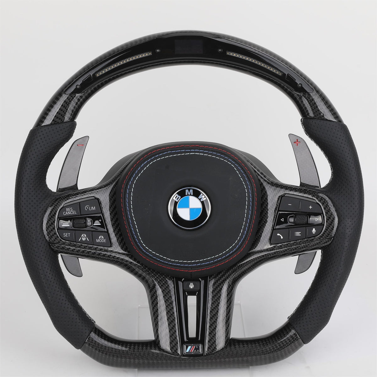 Volante BMW M Performance | Carbono Brillo, Display LED y Costura Tricolor