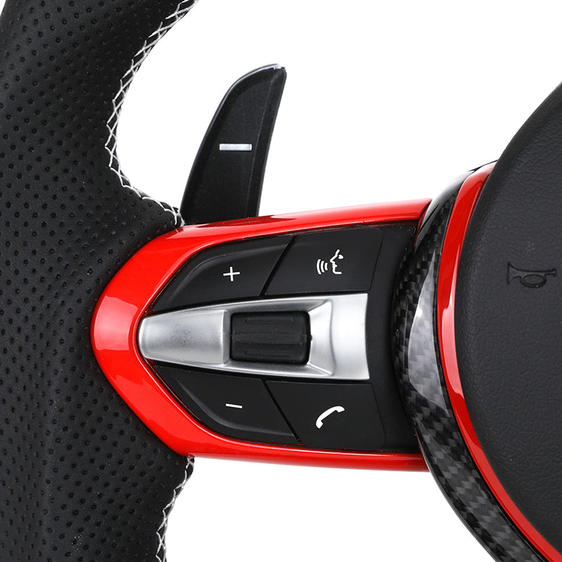Volante BMW M Performance en Fibra de Carbono, Cuero Perforado y Detalles Rojos con Levas y Multifunción