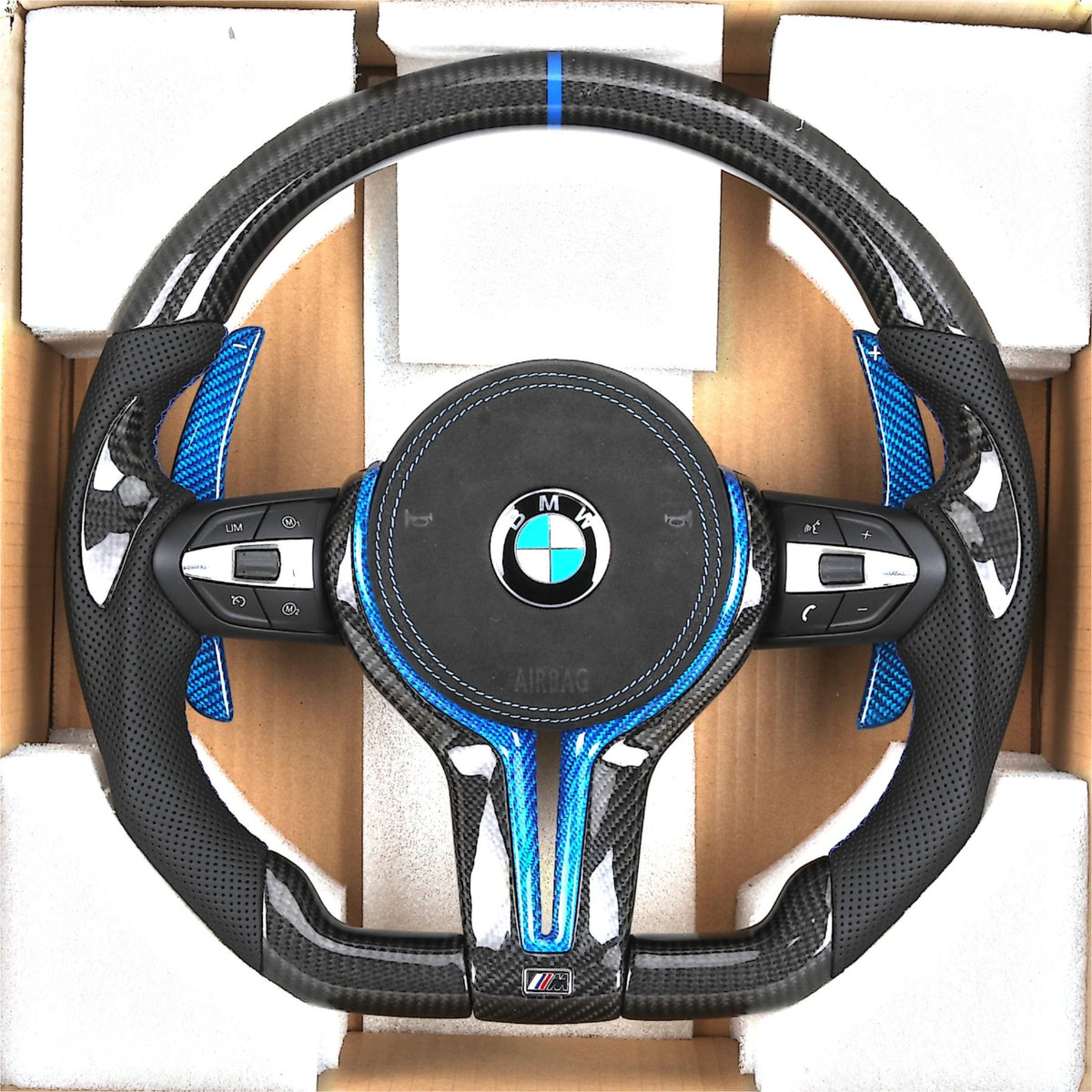 Volante BMW M Performance | Carbono Brillo, Carbono Azul y Levas