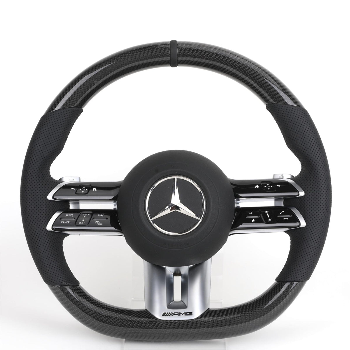 Volante Mercedes-AMG de Fibra de Carbono y Cuero Perforado con Airbag Incluido