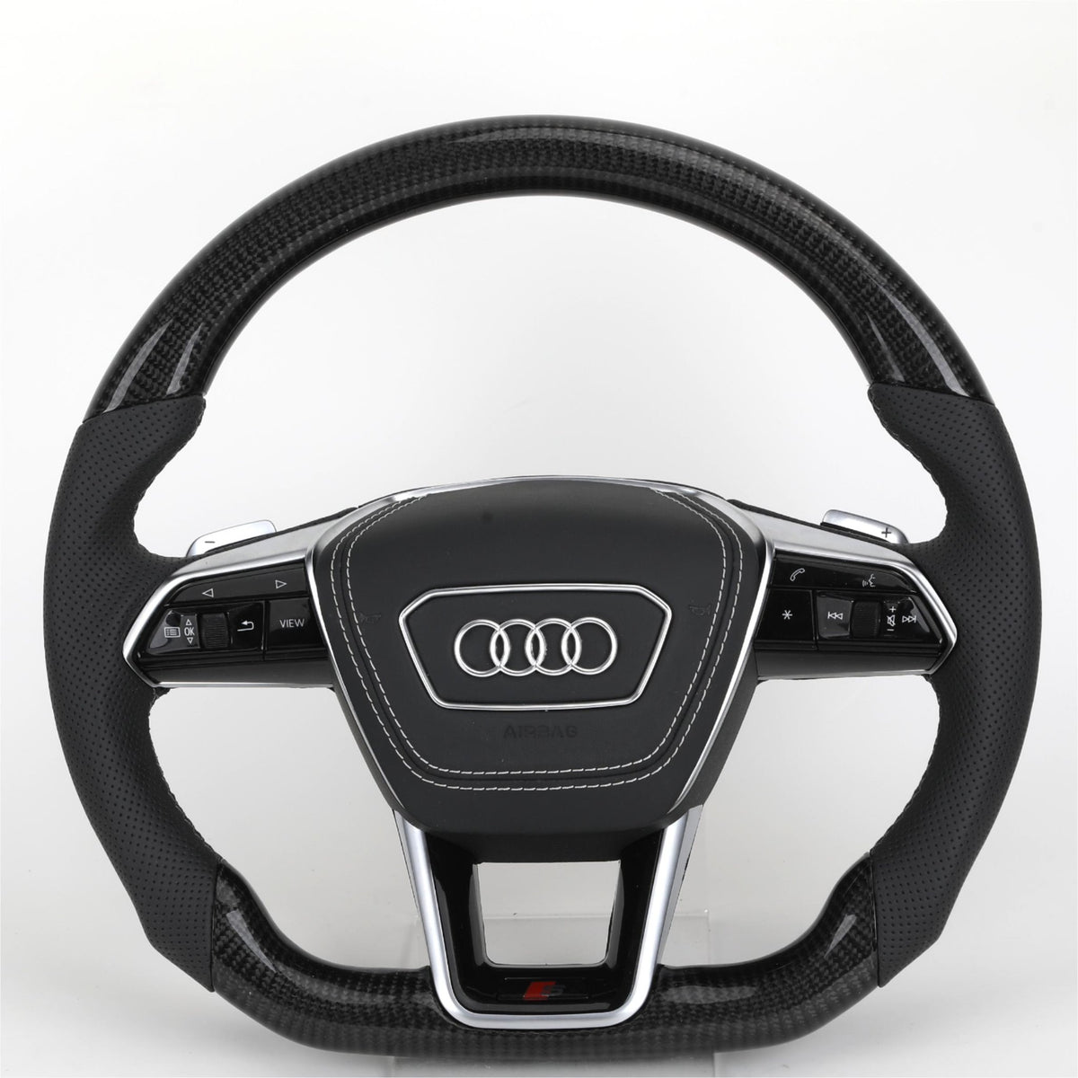 Volante Audi S Line en Fibra de Carbono y Cuero Perforado con Levas y Multifunción