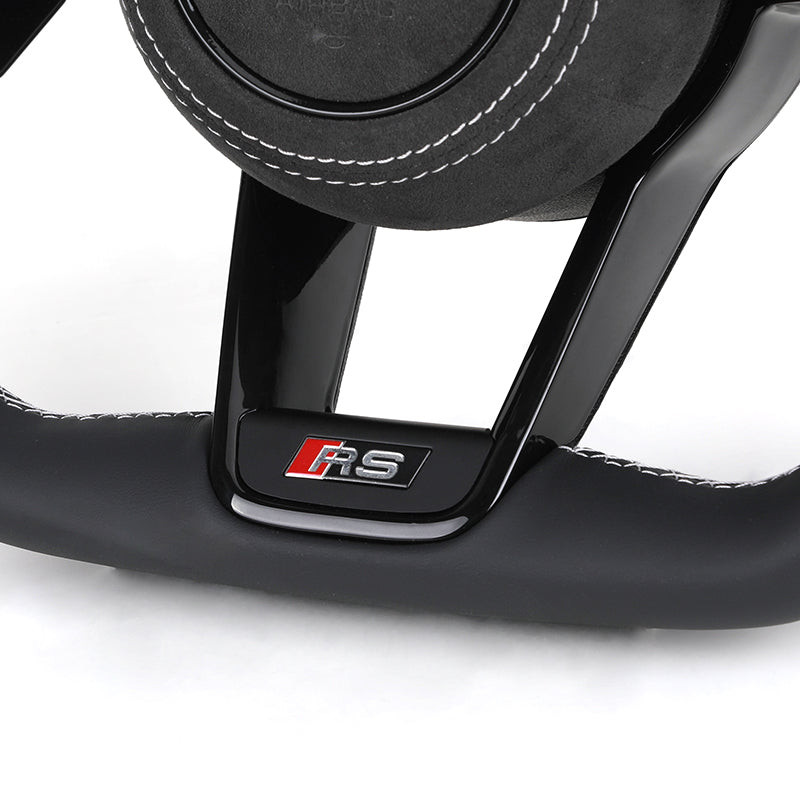 Volante Audi RS en Alcantara Negro con Costuras Blancas, Levas y Multifunción
