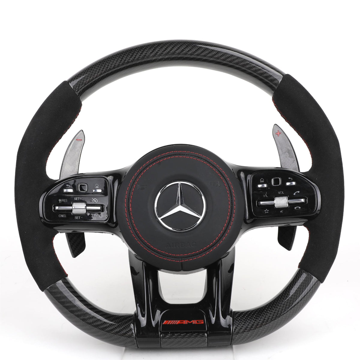 Volante Mercedes-AMG Performance en Fibra de Carbono y Microfibra con Levas y Multifunción