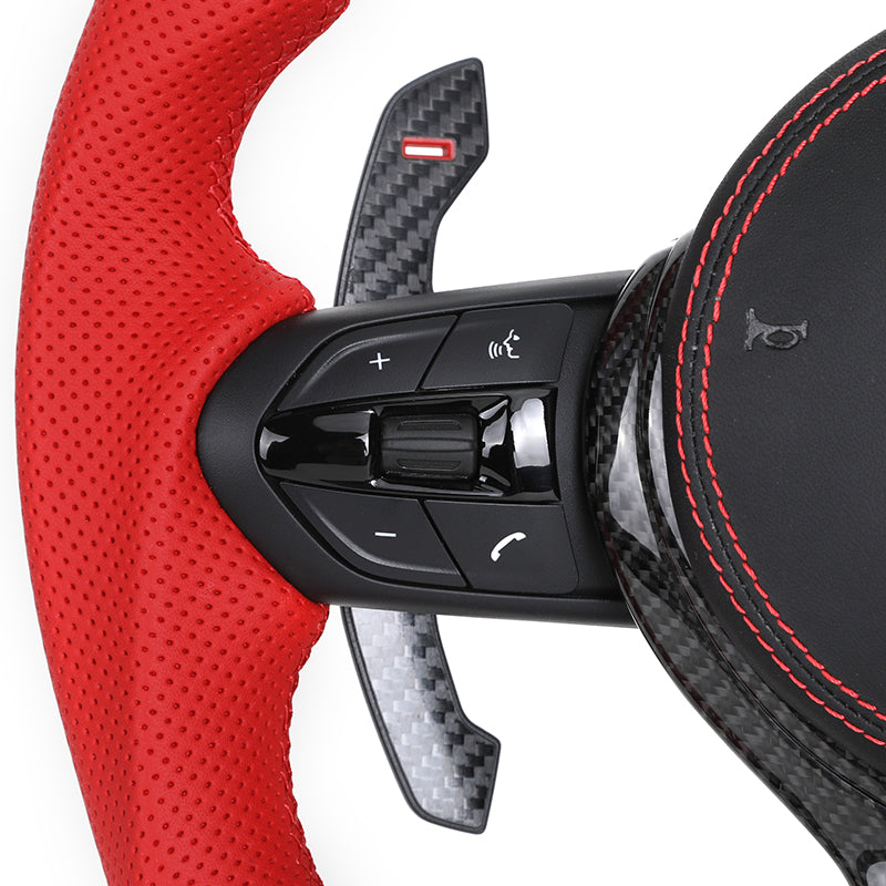 Volante Deportivo BMW M Performance de Carbono y Cuero Rojo Perforado con Levas y Airbag Incluido