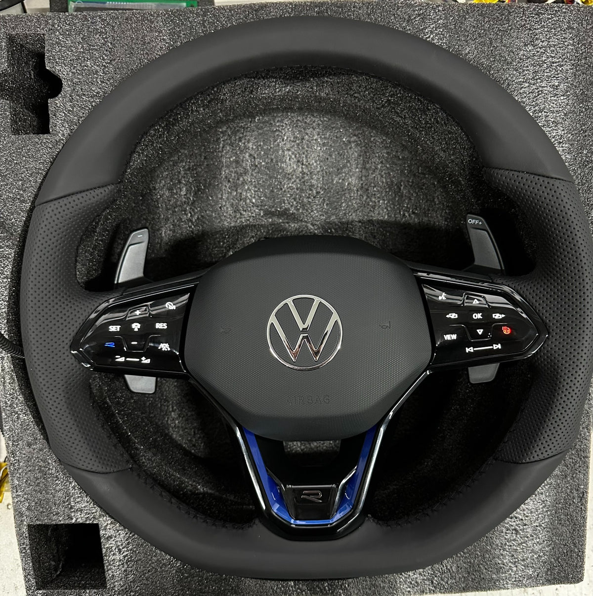 Volante Volkswagen R Deportivo en Cuero Negro Perforado | Calefactable, Levas, Mandos Táctiles, Multifunción y Airbag