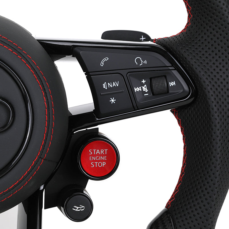 Volante Audi S deportivo en fibra de carbono, cuero perforado y costuras rojas con airbag incluido