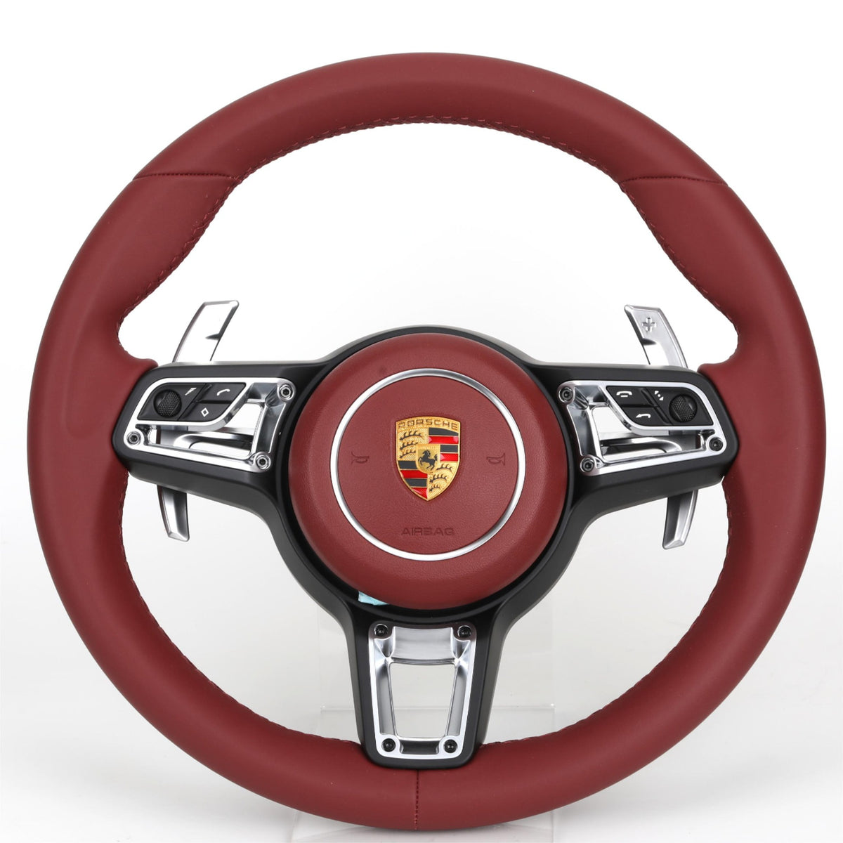 Volante Porsche Deportivo | Cuero Rojo Burdeos, Cromado y Levas