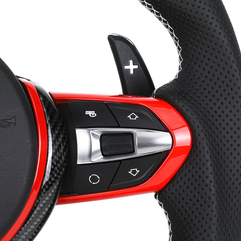 Volante BMW M Performance en Fibra de Carbono, Cuero Perforado y Detalles Rojos con Levas y Multifunción