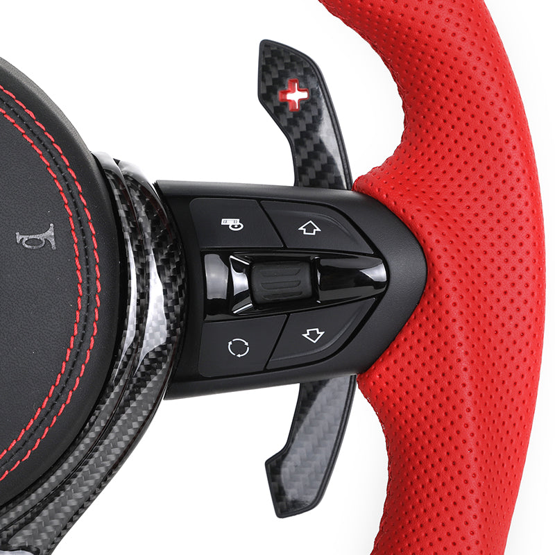 Volante Deportivo BMW M Performance de Carbono y Cuero Rojo Perforado con Levas y Airbag Incluido