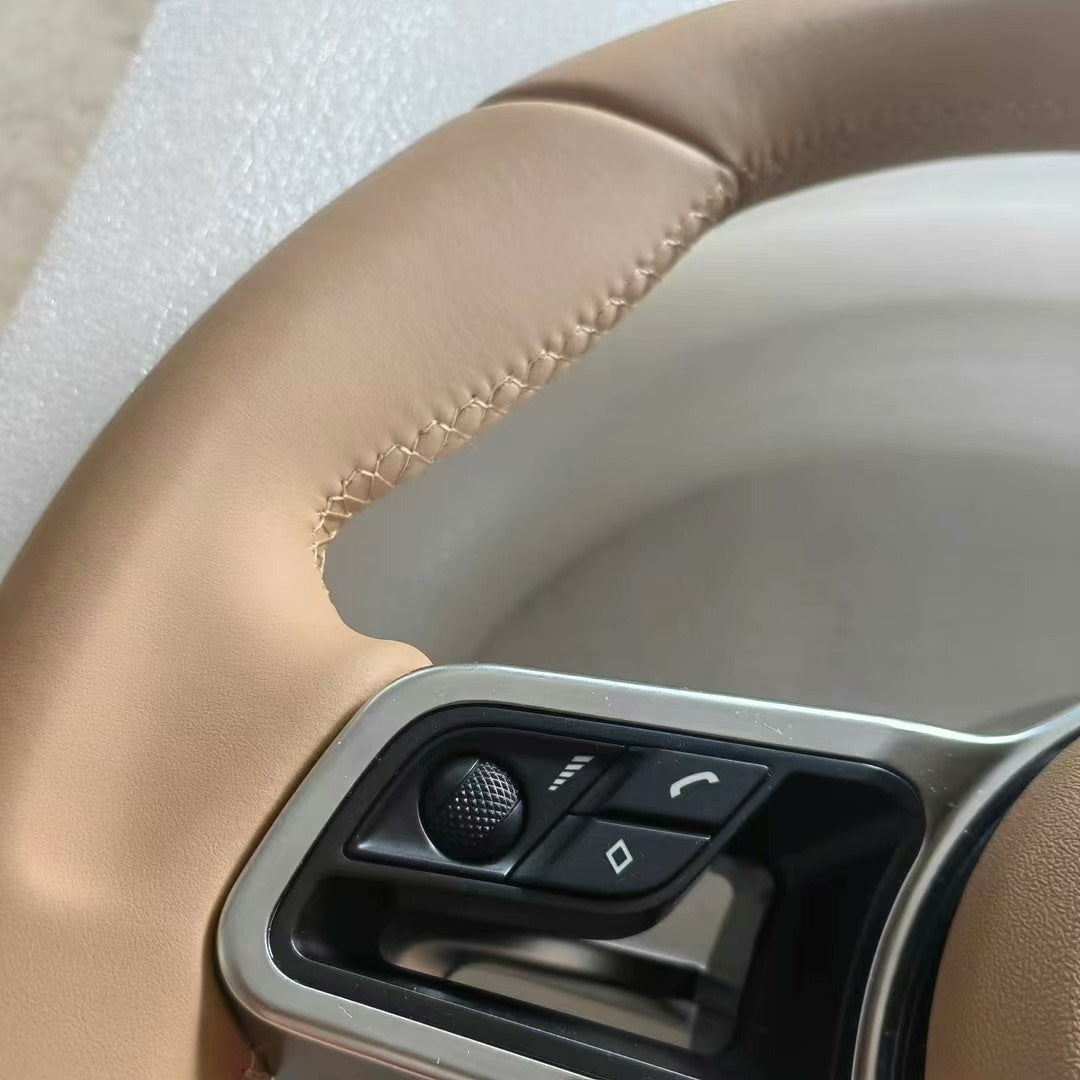 Volante Porsche en Cuero Beige Camel | Levas de Cambio, Mandos Multifunción, Radios Metalizados y Airbag