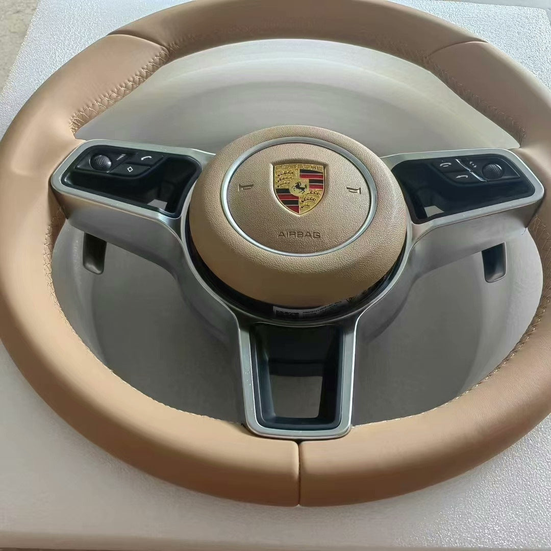 Volante Porsche en Cuero Beige Camel | Levas de Cambio, Mandos Multifunción, Radios Metalizados y Airbag
