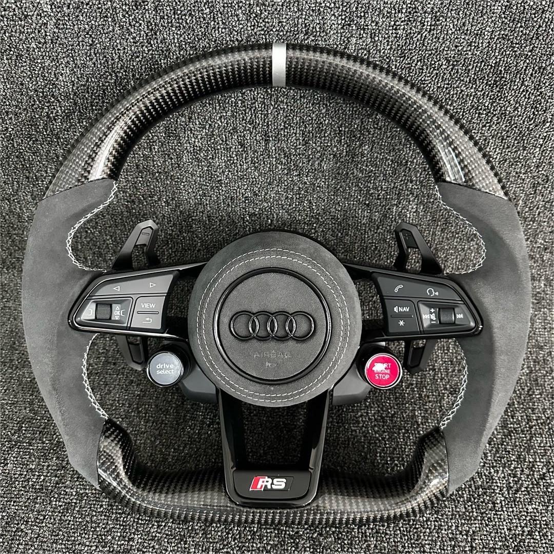 Volante Audi RS Deportivo en Fibra de Carbono y Alcántara Gris | Levas, Drive Select, Start Engine Stop, Multifunción y Airbag
