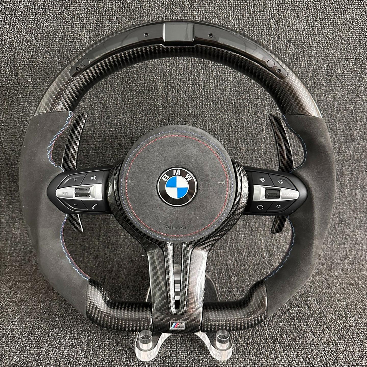 Volante BMW M Performance en Fibra de Carbono y Alcántara | Display LED, Levas de Carbono, Multifunción, Airbag y Costuras M