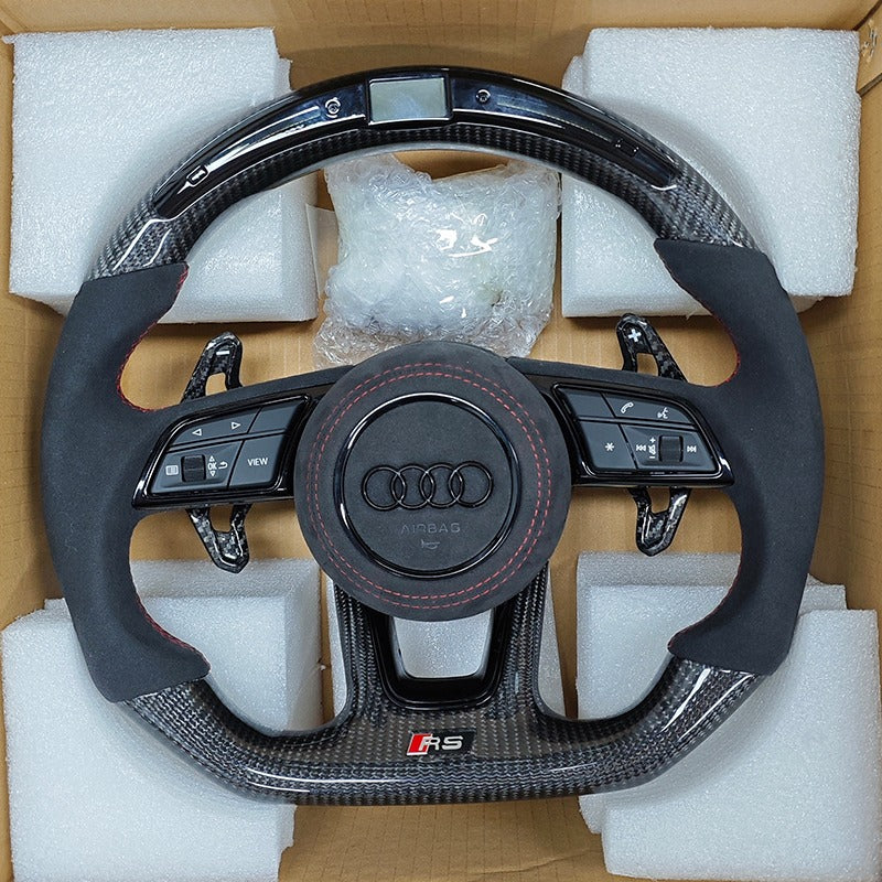Volante Audi RS en Fibra de Carbono y Alcantara con Levas, Multifunción y Display LED