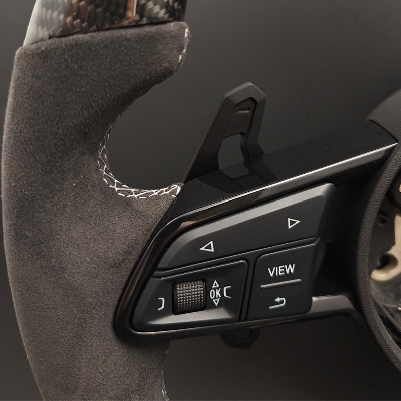 Volante Audi RS Performance en Fibra de Carbono y Alcantara con Levas, Multifunción y Costuras Blancas