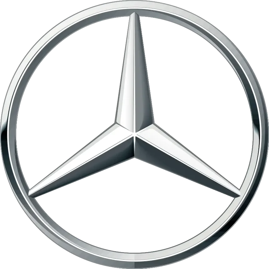 Chrome Mercedes-Benz three-pointed star emblem on a white background.