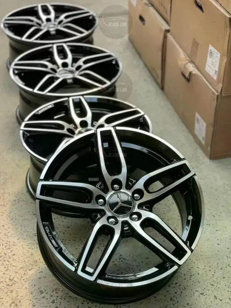 Llantas Deportivas Estilo Mercedes de Cinco Radios Dobles – Negro y Plata