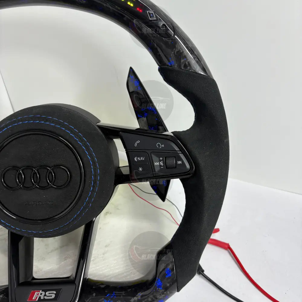 Volante Audi RS Personalizado en Carbono Forjado Azul Alcantara y Pantalla LED con Airbag Incluido