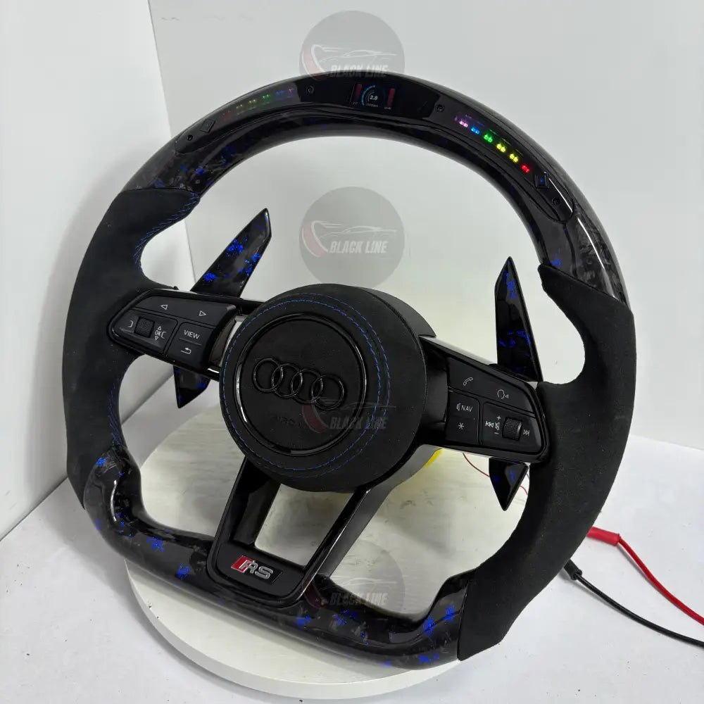 Volante Audi RS Personalizado en Carbono Forjado Azul Alcantara y Pantalla LED con Airbag Incluido