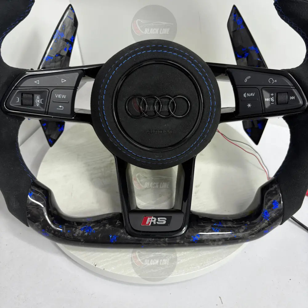 Volante Audi RS Personalizado en Carbono Forjado Azul Alcantara y Pantalla LED con Airbag Incluido