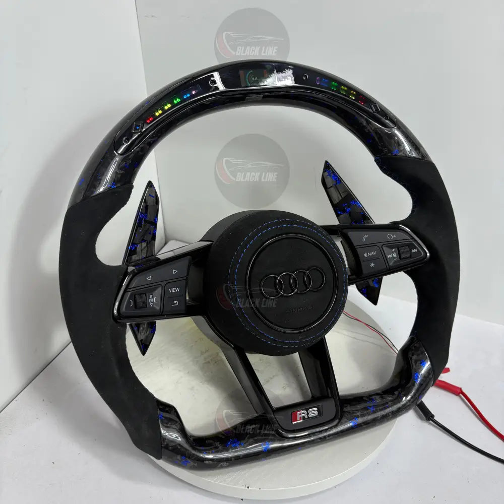 Volante Audi RS Personalizado en Carbono Forjado Azul Alcantara y Pantalla LED con Airbag Incluido
