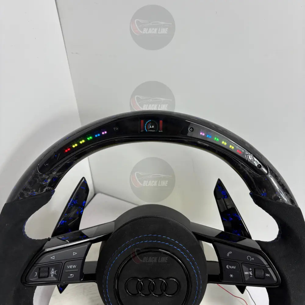 Volante Audi RS Personalizado en Carbono Forjado Azul Alcantara y Pantalla LED con Airbag Incluido