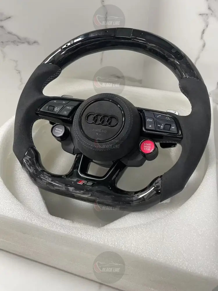 Volante Audi RS Deportivo en Carbono Forjado y Alcántara | Display LED Levas Drive Select Start Engine Stop