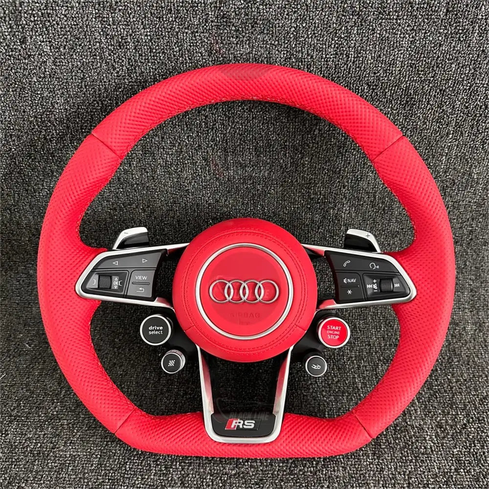 Volante Audi RS Deportivo en Cuero Rojo Perforado | Levas Drive Select Start Engine Stop Botones Deportivos