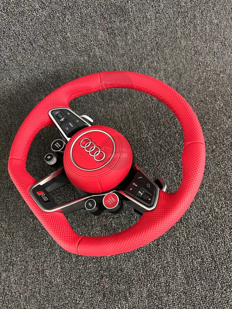 Volante Audi RS Deportivo en Cuero Rojo Perforado | Levas Drive Select Start Engine Stop Botones Deportivos