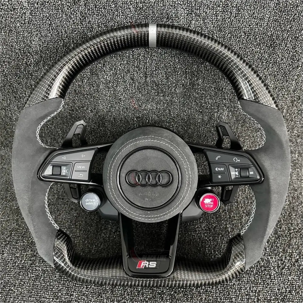 Volante Audi RS Deportivo en Fibra de Carbono y Alcántara Gris | Levas Drive Select Start Engine Stop Multifunción y