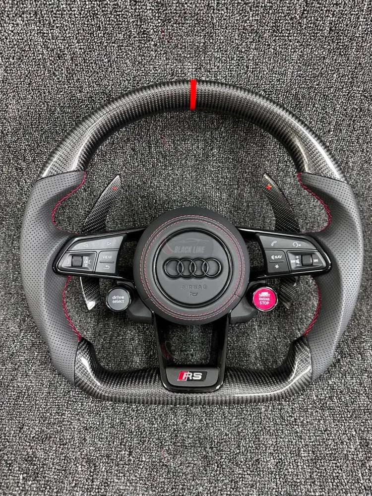 Volante Audi RS en Fibra de Carbono y Cuero Perforado con Levas y Multifunción