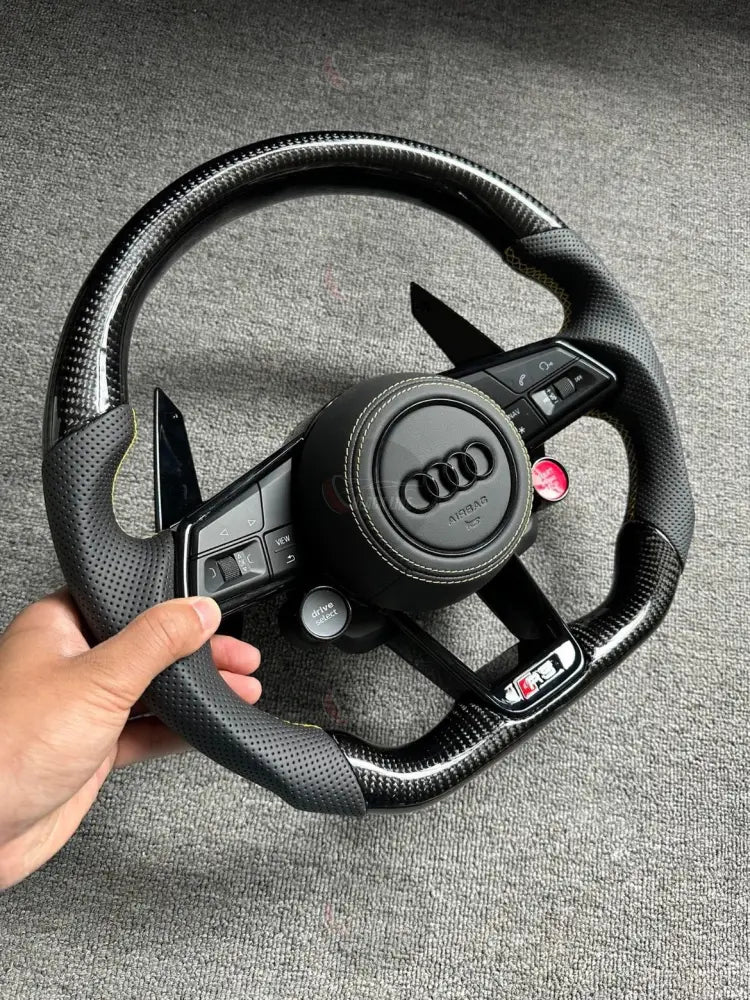 Volante Audi RS Deportivo en Fibra de Carbono y Cuero Perforado | Drive Select Start Engine Stop Levas Multifunción y