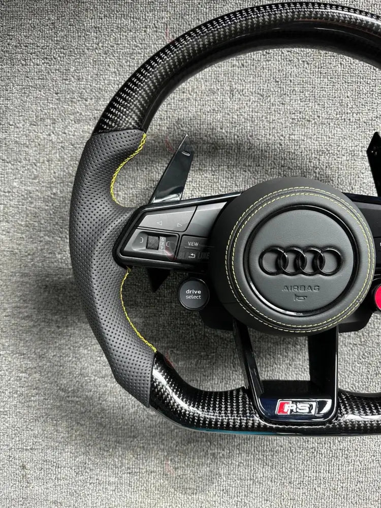 Volante Audi RS Deportivo en Fibra de Carbono y Cuero Perforado | Drive Select Start Engine Stop Levas Multifunción y