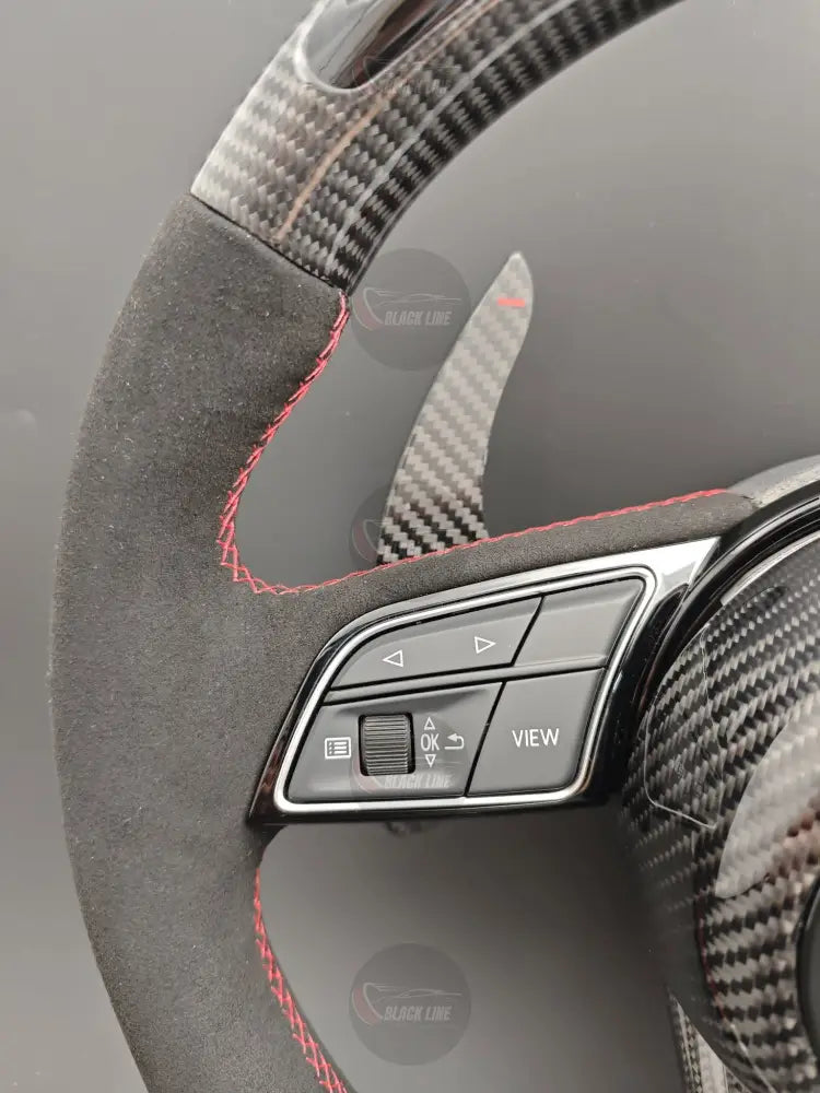Volante Audi RS Performance Carbono + Alcantara con Pantalla Levas y Costuras Rojas