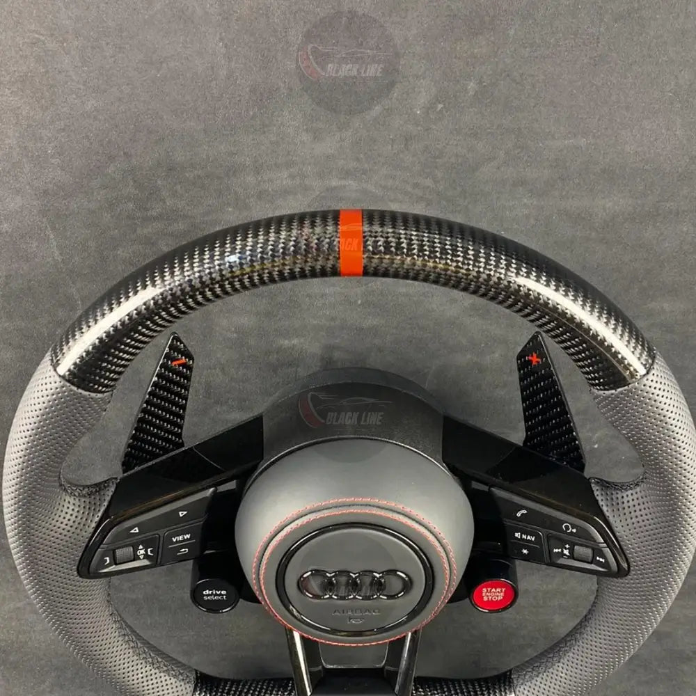Volante Audi RS Performance en Fibra de Carbono Cuero Perforado Levas y Multifunción