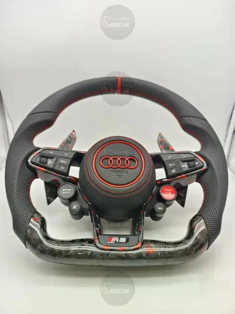 Volante Audi RS Performance en Fibra de Carbono Cuero Perforado y Detalles Rojos con Levas y Multifunción