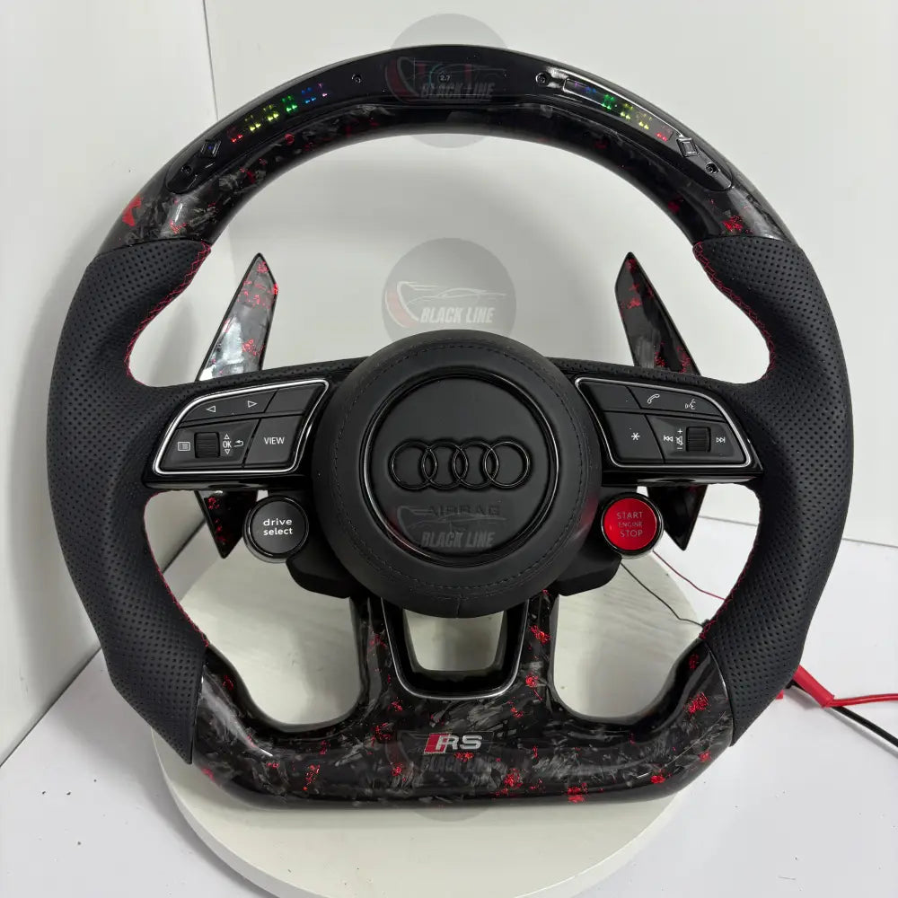 Volante Audi RS Personalizado en Carbono Forjado Rojo Cuero Perforado y Pantalla LED con Airbag Incluido