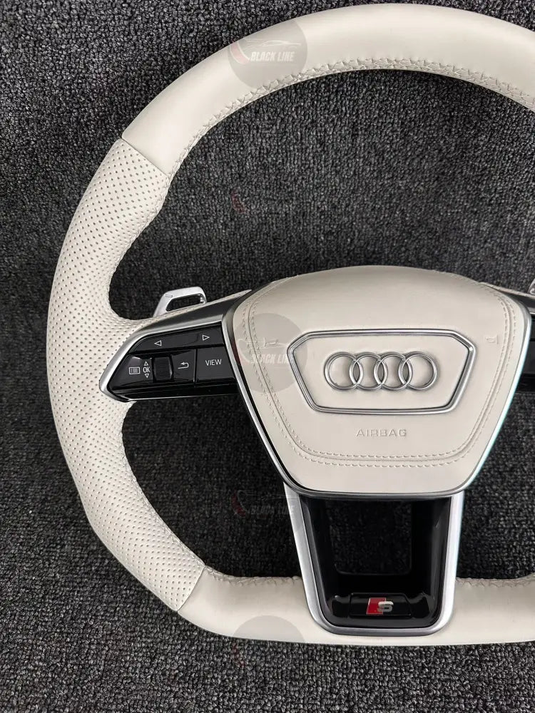 Volante Audi S Deportivo en Piel Color Marfil | Mandos Multifunción Levas de Cambio Fondo Plano y Airbag