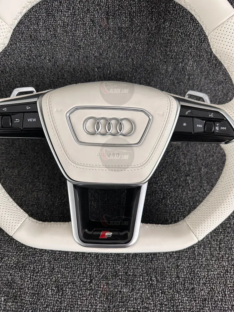 Volante Audi S Deportivo en Piel Color Marfil | Mandos Multifunción Levas de Cambio Fondo Plano y Airbag