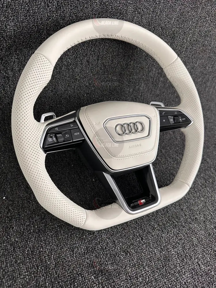 Volante Audi S Deportivo en Piel Color Marfil | Mandos Multifunción Levas de Cambio Fondo Plano y Airbag
